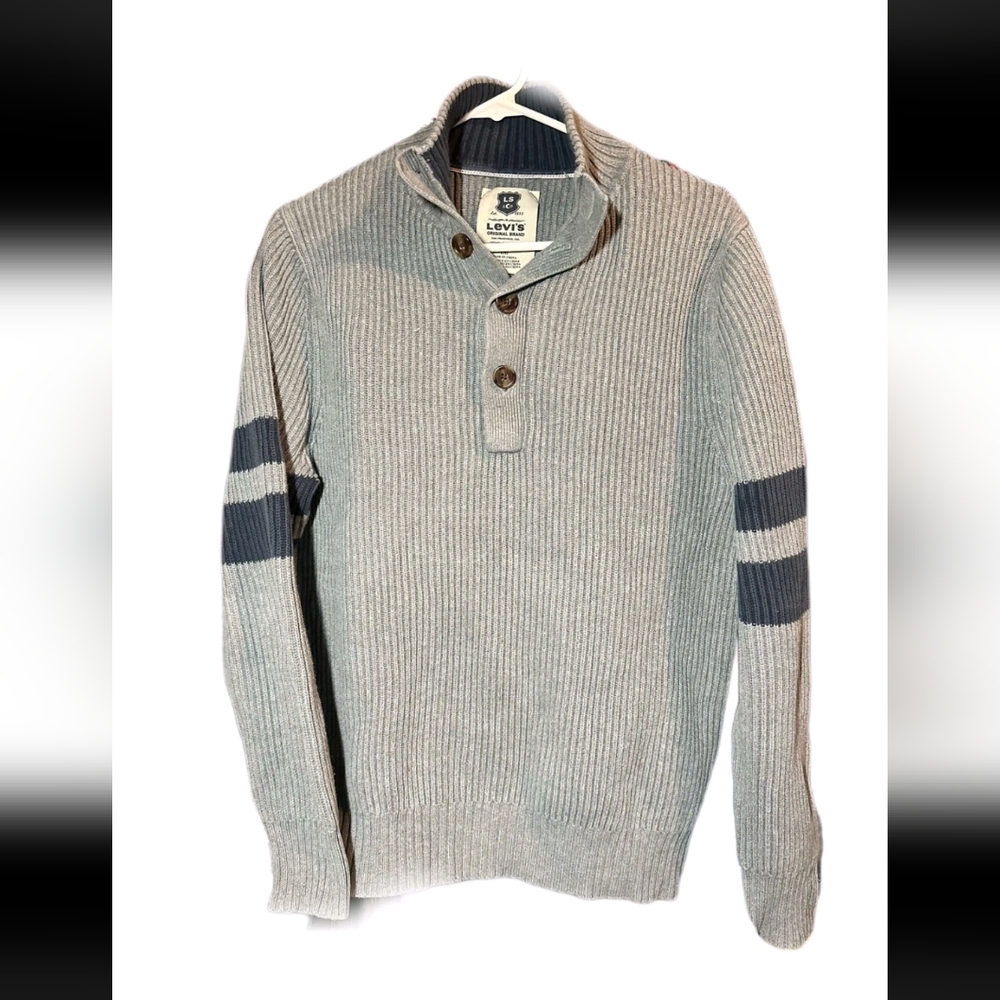Levi's sweater quarter button Mens Size Large Gray Navy Heavy Knit